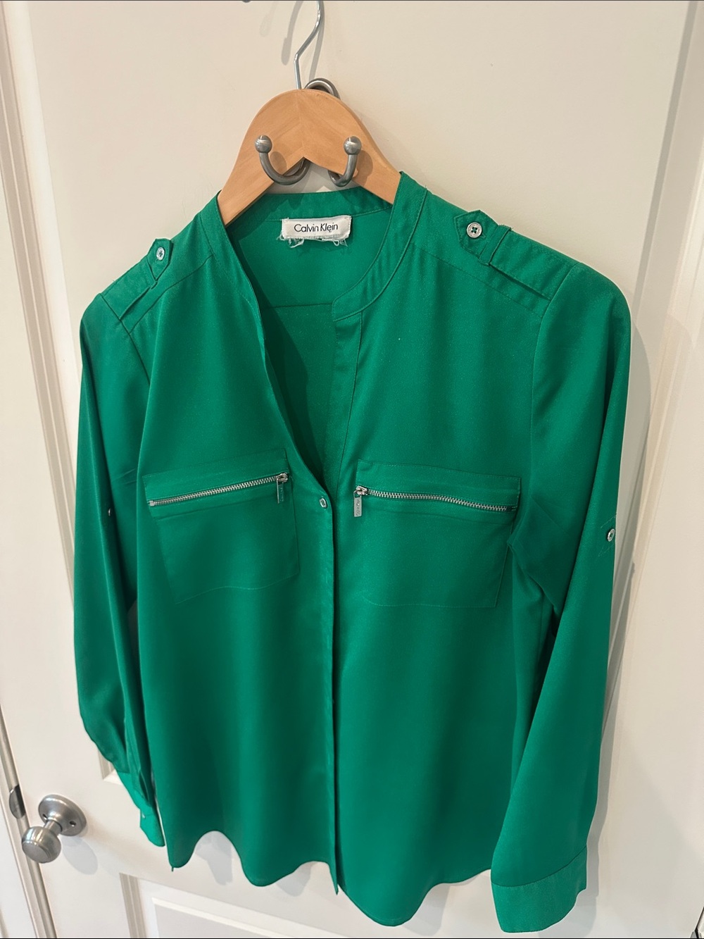 Calvin Klein Emerald Green Long-Sleeve Zip-Pocket Shirt